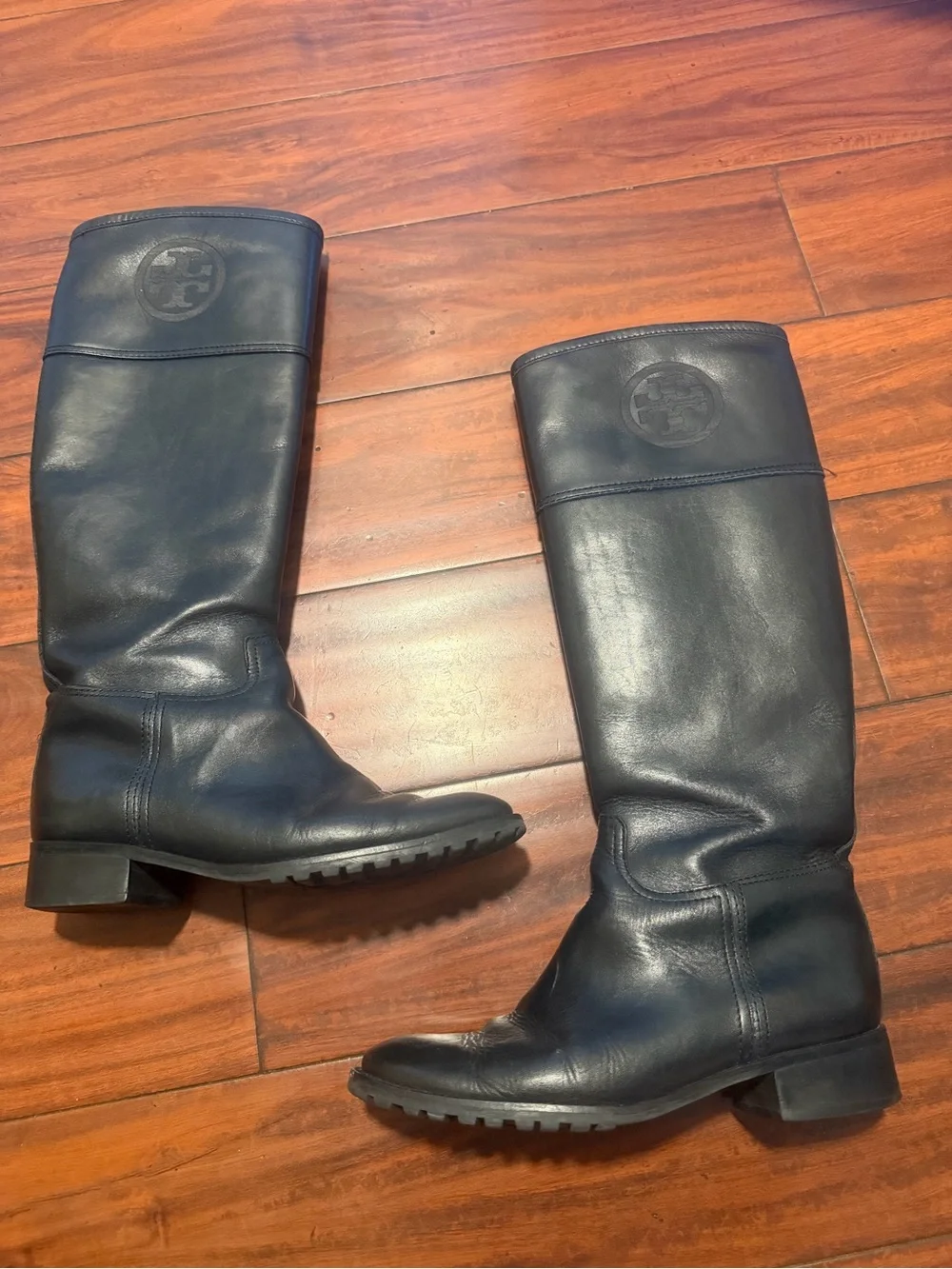 Tory Burch Black Leather Knee-High Riding Boots